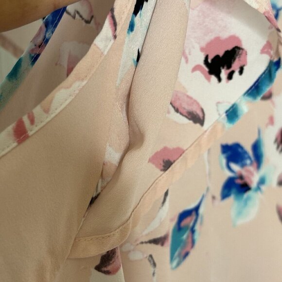 Lane Bryant Pink Floral Flutter Sleeve Cascading Ruffle Front Size 26 Top Shirt - Picture 4 of 12